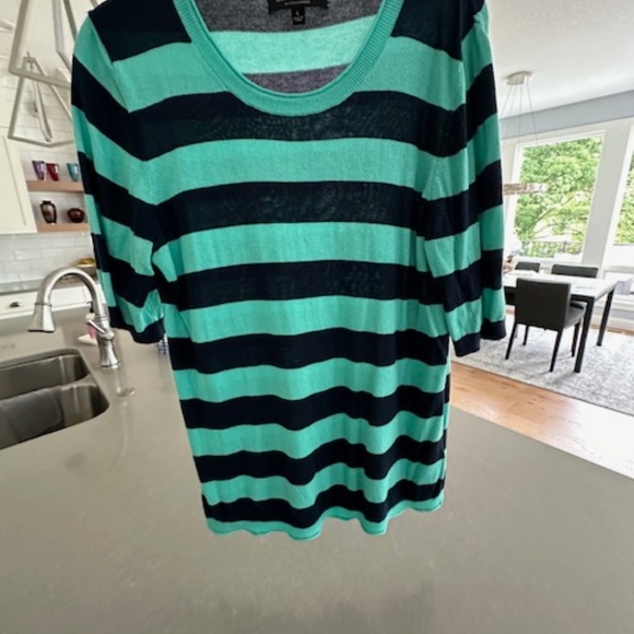 Banana Republic Mint & Navy Striped Silk Cashmere Short Sleeve Sweater EUC - Picture 3 of 10